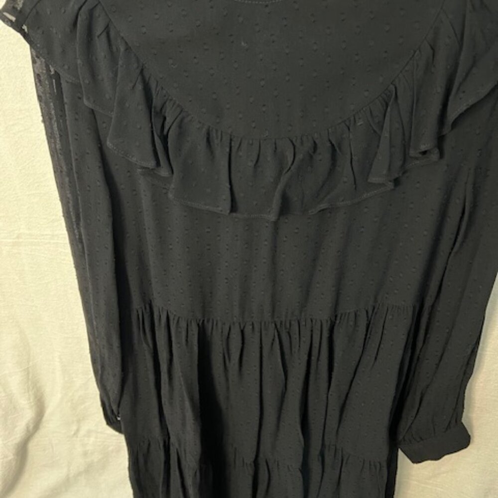 Zara Black Baby Doll Sheer Mini Dress Ruffle Front & Long Sleeves - Picture 5 of 8